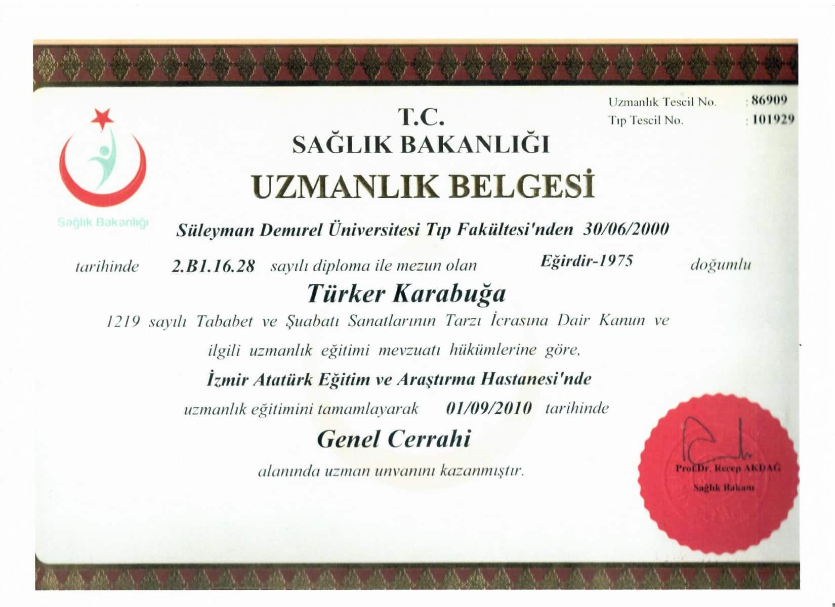 Op. Dr. Türker Karabuğa Sertifika 12