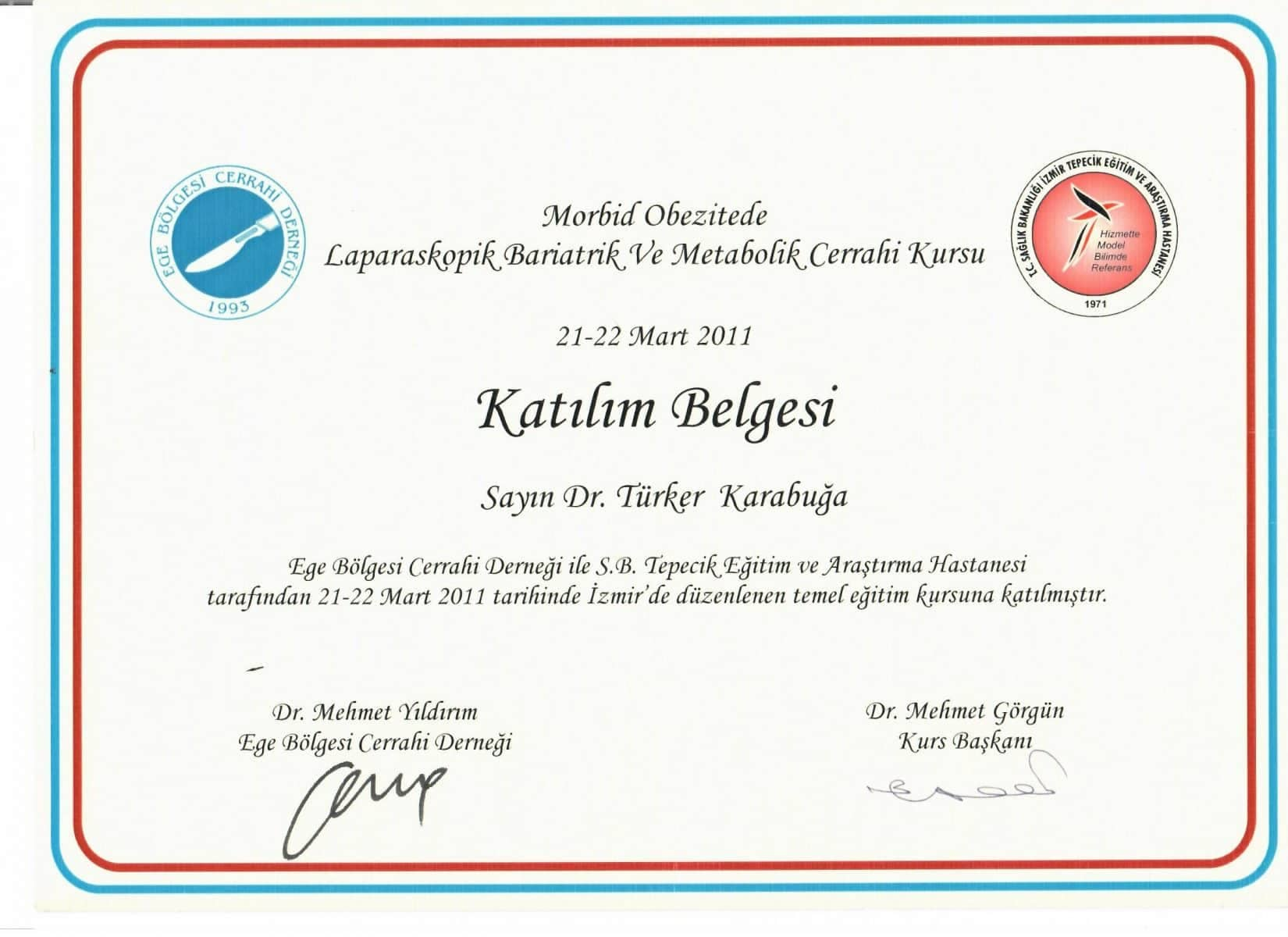Op. Dr. Türker Karabuğa Sertifika 13
