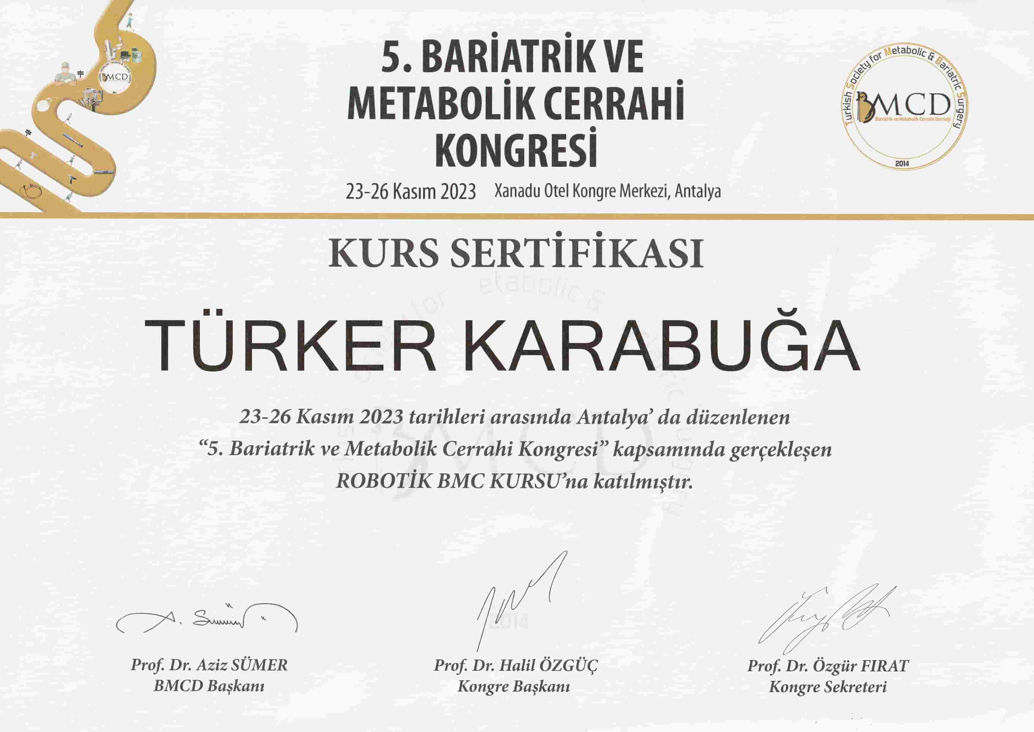 Op. Dr. Türker Karabuğa Sertifika 3